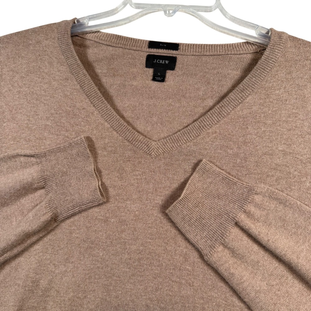 J.Crew V-Neck Sweater Mens Large Tan Slim Fit‎ Cotton Cashmere Blend